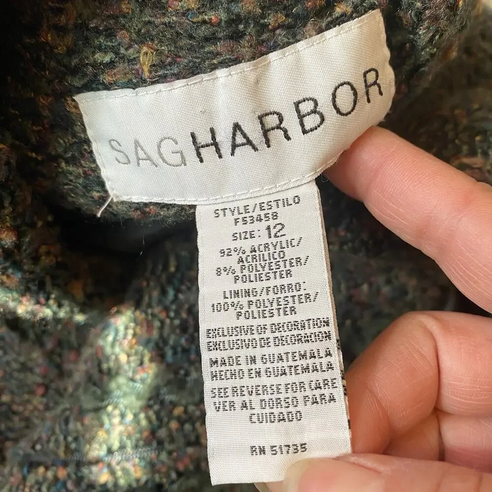 Sag Harbor Vintage Multicolor Tweed Style Blazer Jacket Women 12 Academia Preppy